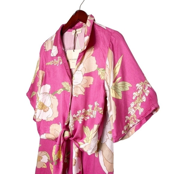 CYNTHIA ROWLEY NWT Tie Front Top and Pants Set Size Small in Pink Floral - Picture 2 of 14